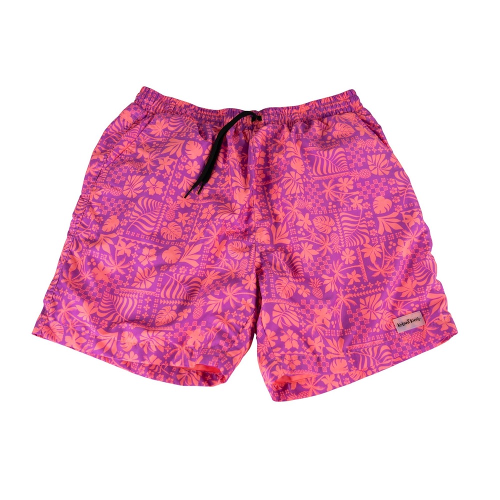 Kulani Kinis Swim Trunks Mens XL Purple Orange Excellent Tropical Floral Print
